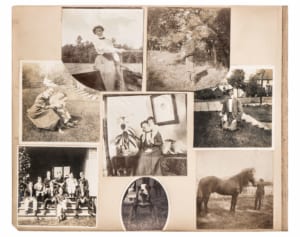 Page of a vintage photo album., Stock image